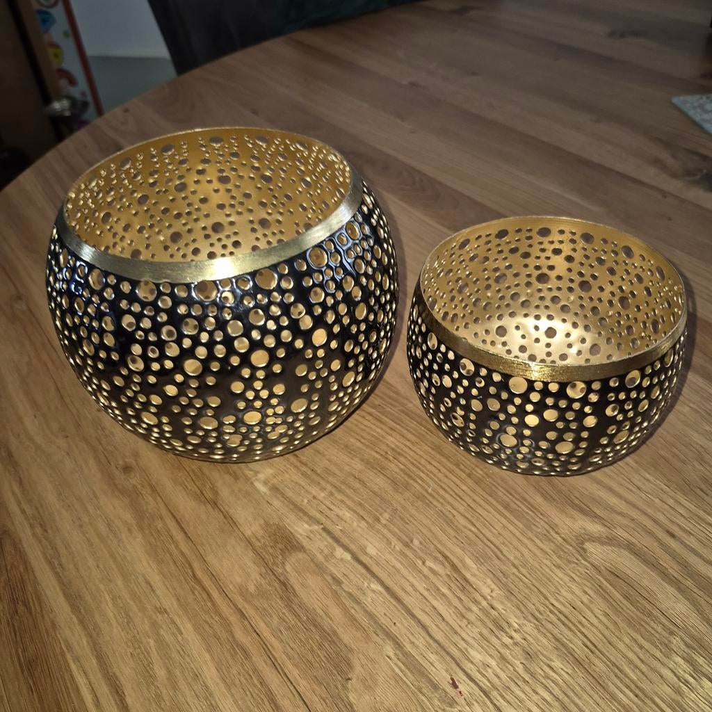Set van 2 Mansion Atmosphere waxinelichthouders, Huis en Inrichting, Ophalen of Verzenden, Zwart, Metaal, Minder dan 25 cm