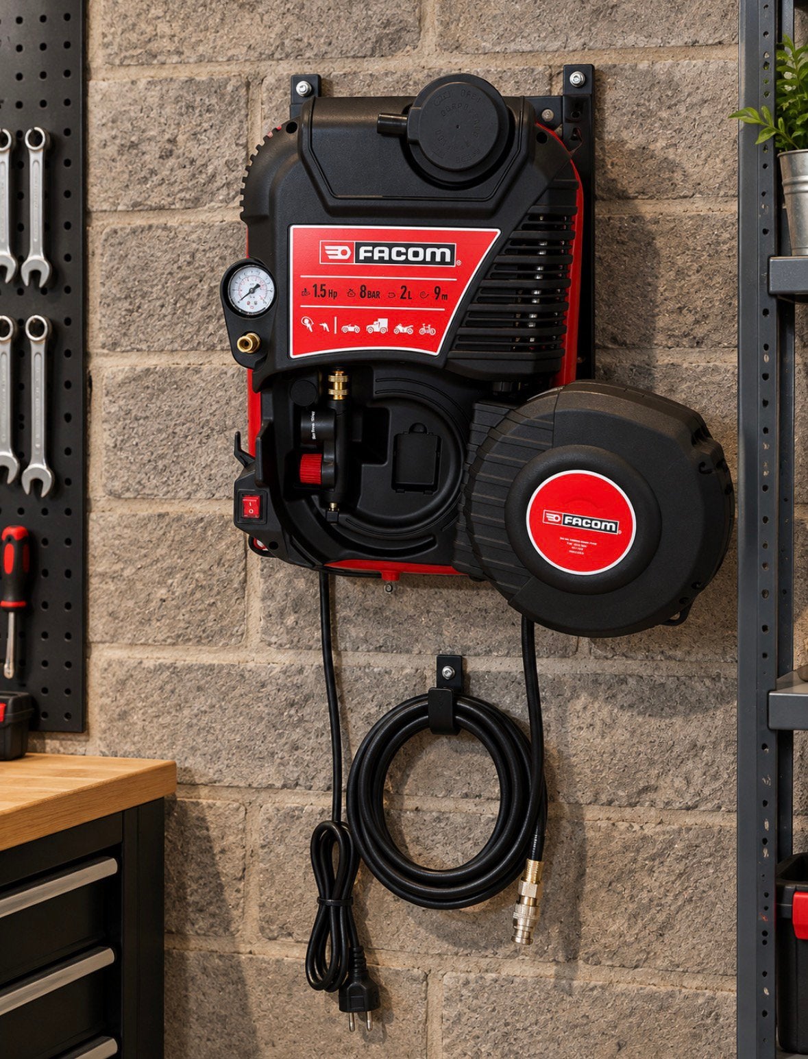 Nieuwe facom muur compressor + slangenhaspel, Ophalen of Verzenden, Nieuw