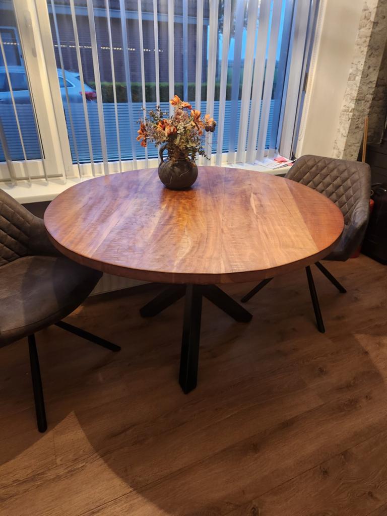 Mango houten taafel  breed  cm 120 taafel zelf op halen, Ophalen, Rond, 100 tot 150 cm, 100 tot 150 cm