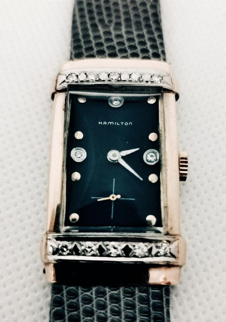 Vintage gouden Hamilton horloge met diamanten, Overige merken, Polshorloge, Goud, 1960 of later