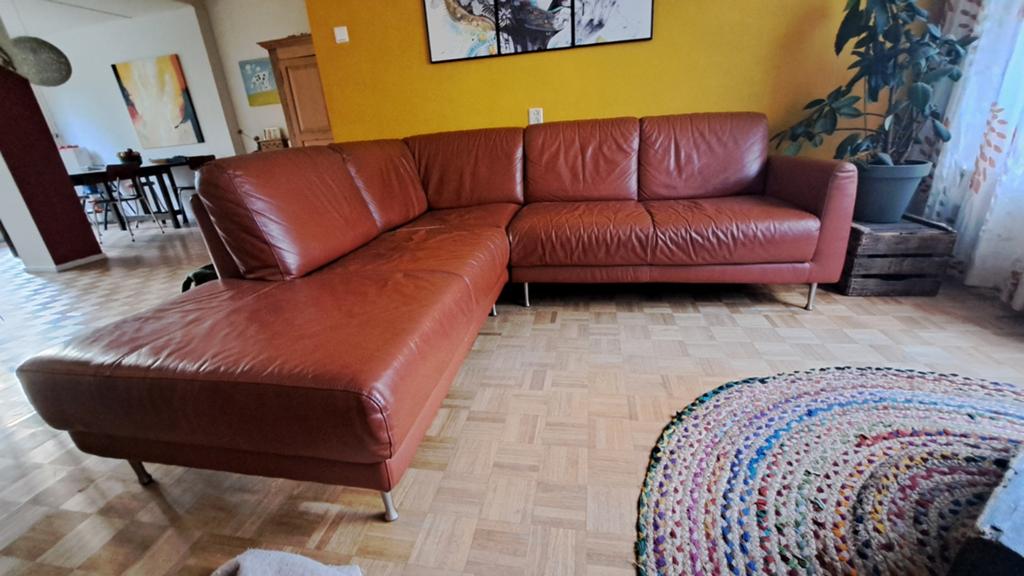 Gratis comfortabele leren hoekbank, Huis en Inrichting, Banken | Bankstellen, Ophalen, Modern, Comfortabel, 250 tot 300 cm, Hoekbank