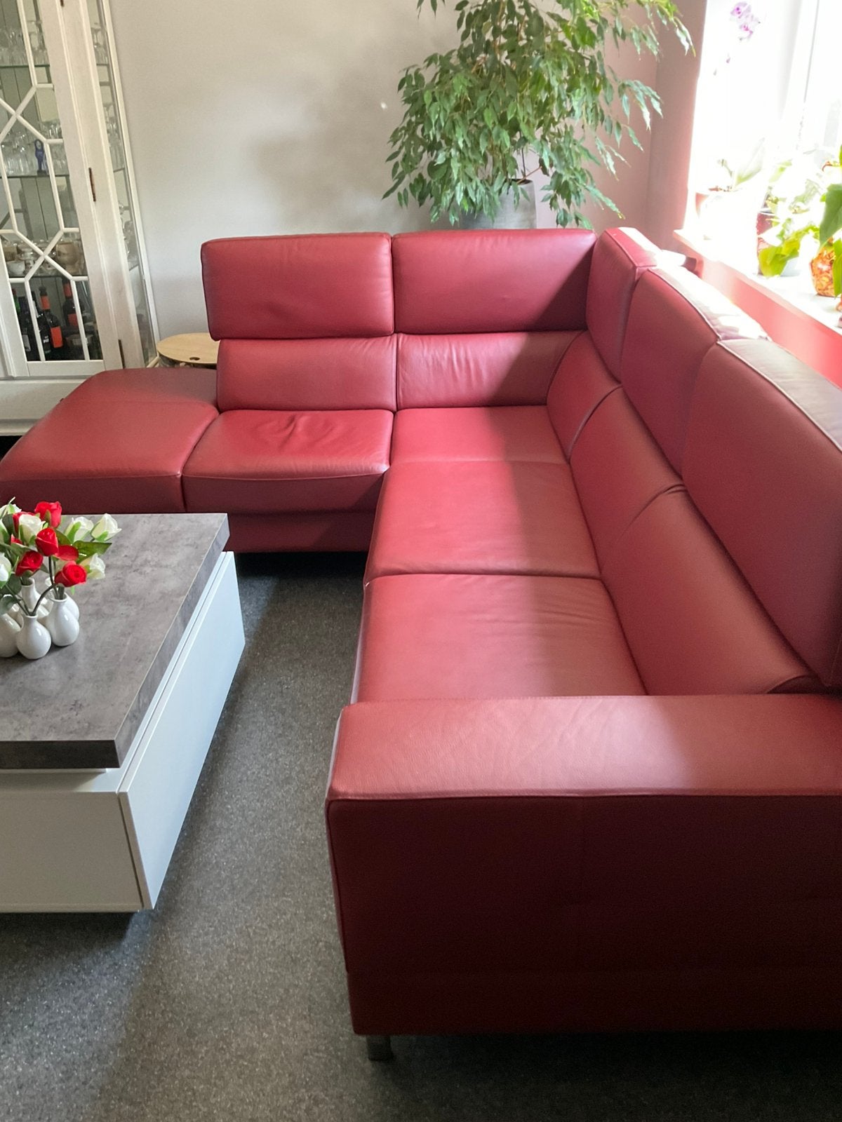 Leren Hoekbank, Huis en Inrichting, Banken | Bankstellen, Ophalen, Gebruikt, 100 tot 125 cm, Hoekbank