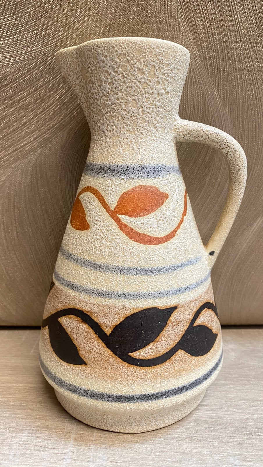 Vintage vaas met handvat Bay West Germany - seventies, Huis en Inrichting, Woonaccessoires | Vazen, Geel, Met handvat, Ophalen of Verzenden
