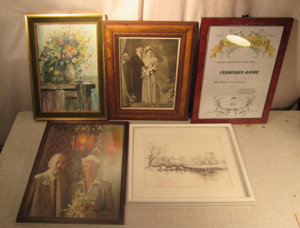 5 Mooie Retro houten Fotolijsten - 30x25, Standaard fotolijst, Ophalen of Verzenden, Zo goed als nieuw, Met glas