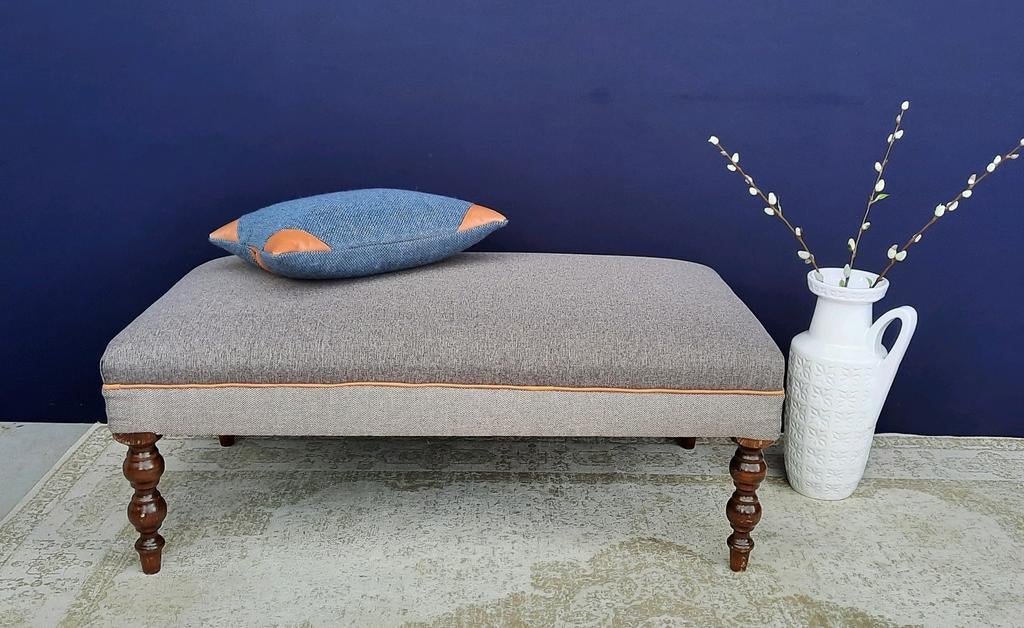 Landelijke vintage hocker, ottoman, voetenbankje, bench bank, Ophalen, Gebruikt, Vintage, 100 tot 125 cm