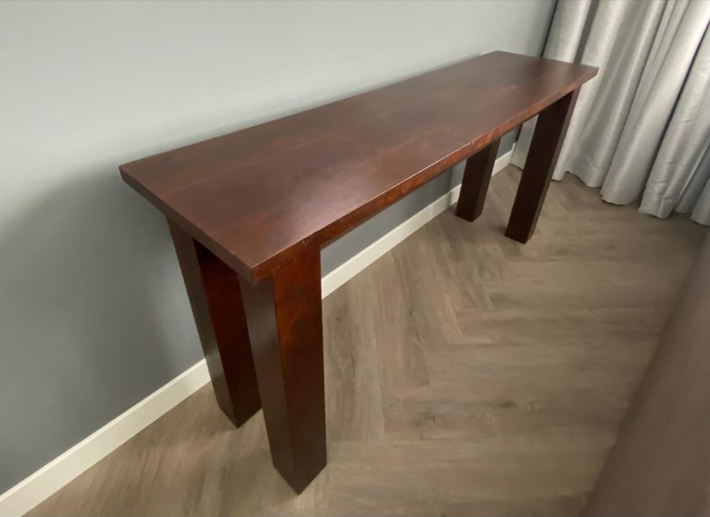 Massief houten sidetable/haltafel - Donkerbruin, Ophalen, Minder dan 50 cm, Gebruikt, Tot twee personen