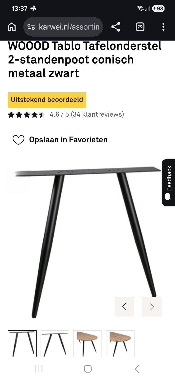 Woood tafelpotel zwart metaal, Ophalen, 50 tot 100 cm, Rond, Zo goed als nieuw