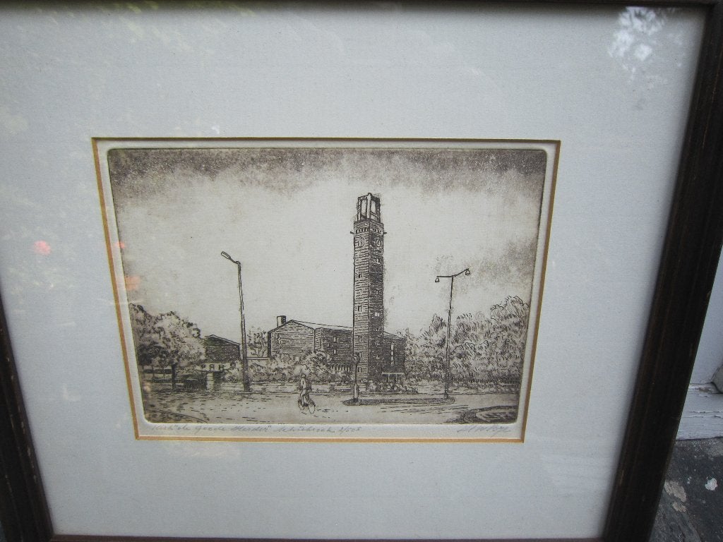 R.;dam, Schiebriek ,GOEDEHERDERKERK ets v HW BIJL, Antiek en Kunst, Kunst | Etsen en Gravures, Ophalen of Verzenden, Zeefdruk