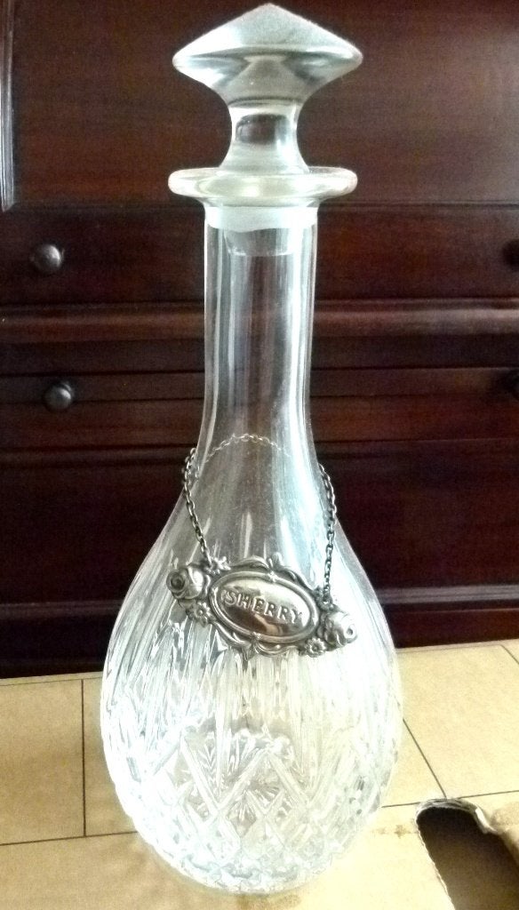 karaf kristal met silverplate plaatje, Antiek en Kunst, Antiek | Glas en Kristal, Ophalen of Verzenden