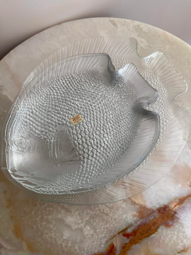 Vintage glazen arcoroc visborden (10x) en grote visschaal, Antiek en Kunst, Ophalen of Verzenden