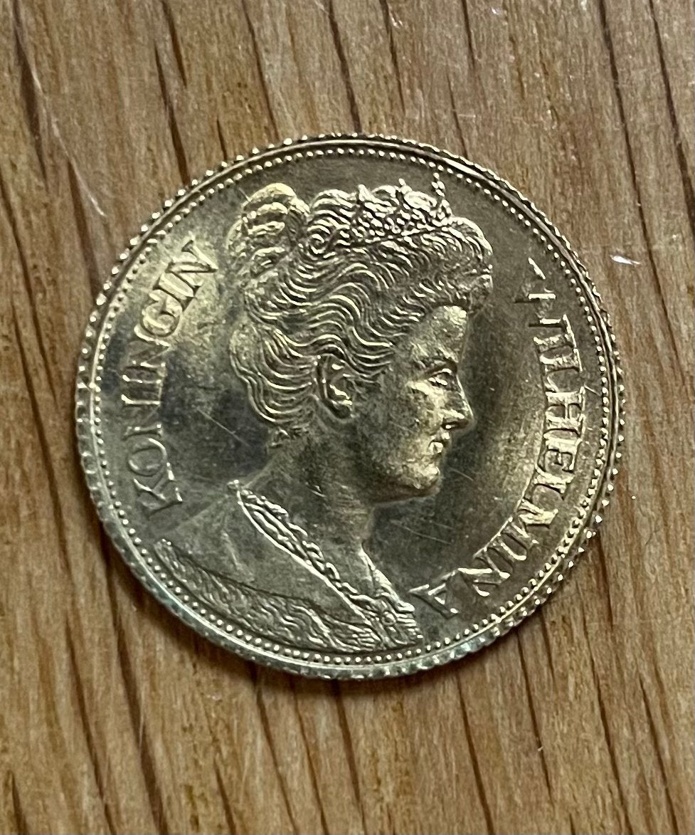 Gouden vijfje van Wilhelmina 1912. Naslag 14 karaats goud., Postzegels en Munten, Ophalen, 5 gulden, Goud, Koningin Wilhelmina