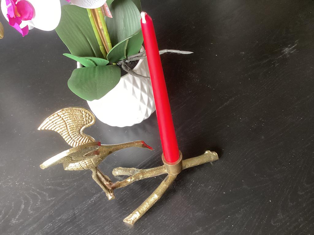 Kandelaar jagende vogel, Huis en Inrichting, Woonaccessoires | Kandelaars en Kaarsen, Zwart, Ophalen of Verzenden, Zo goed als nieuw