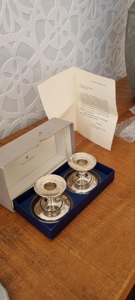2 zilveren kandelaars 1902-1952 zwaardje kempen begeer oud, Ophalen of Verzenden, Zilver
