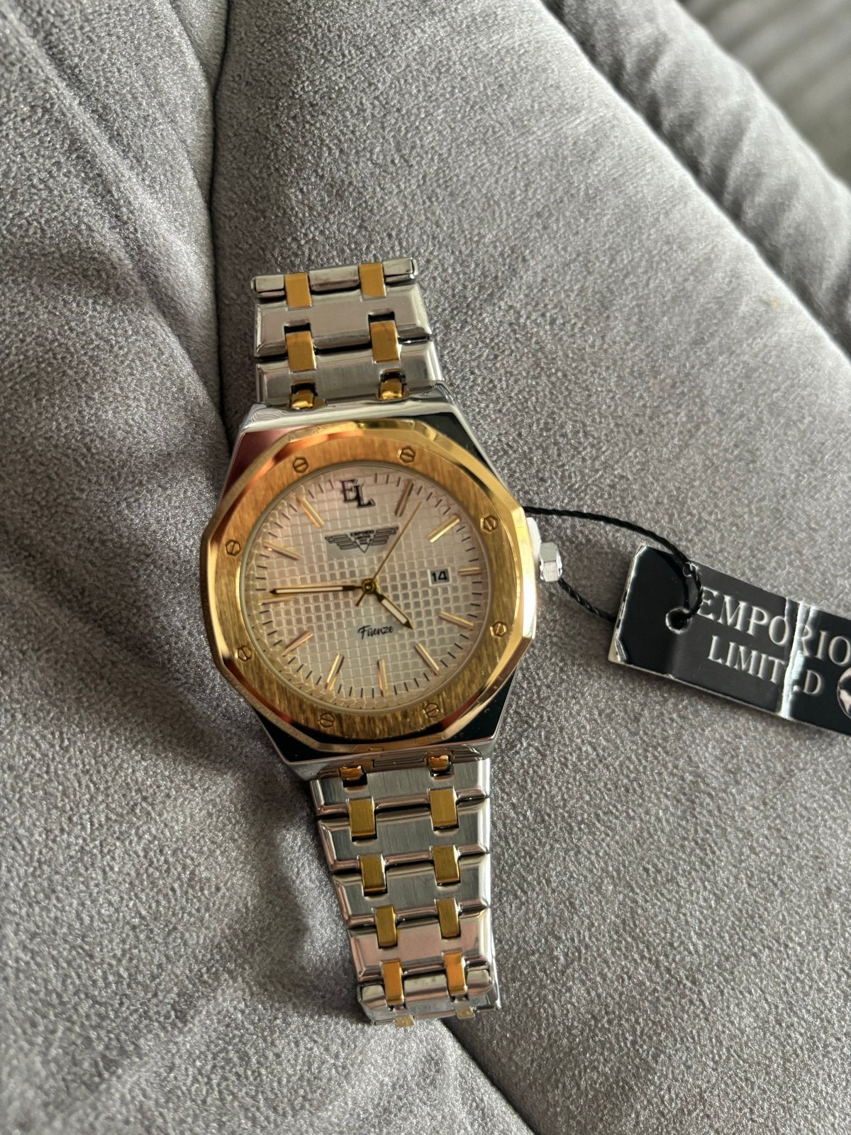 Zilver/gouden Emporio Limited horloge met kaartje, Overige merken, Staal, Polshorloge, Ophalen of Verzenden