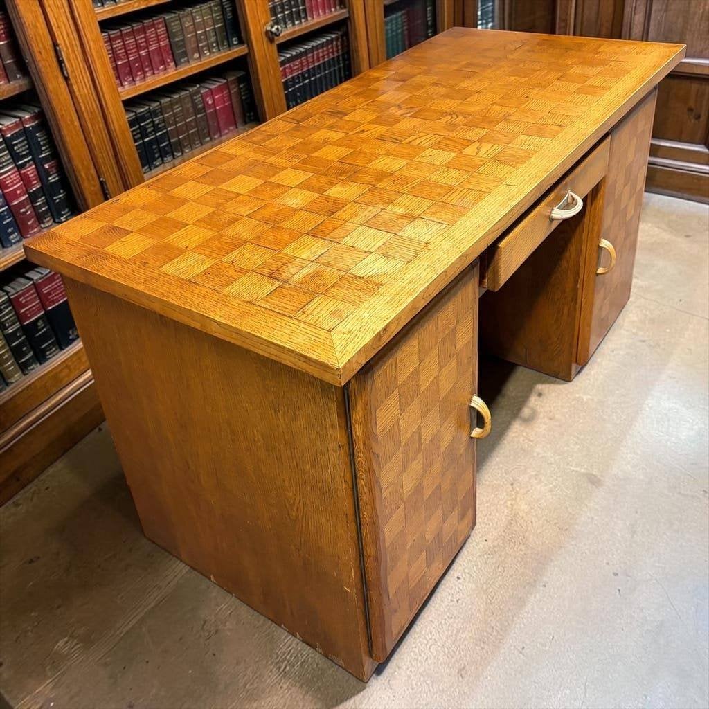 vintage houten bureau / desk met ingelegd hout, Ophalen