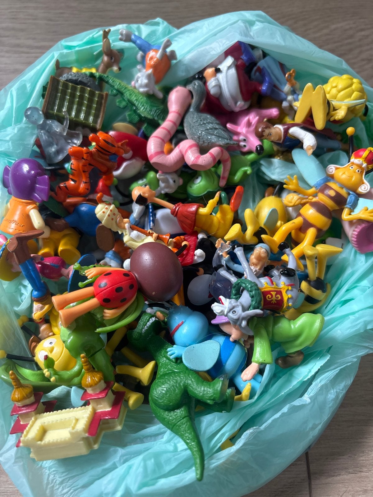 Grote zak met spaarpoppetjes: Efteling, dieren, Maya de Bij, Verzamelen, Ophalen of Verzenden, Gebruikt