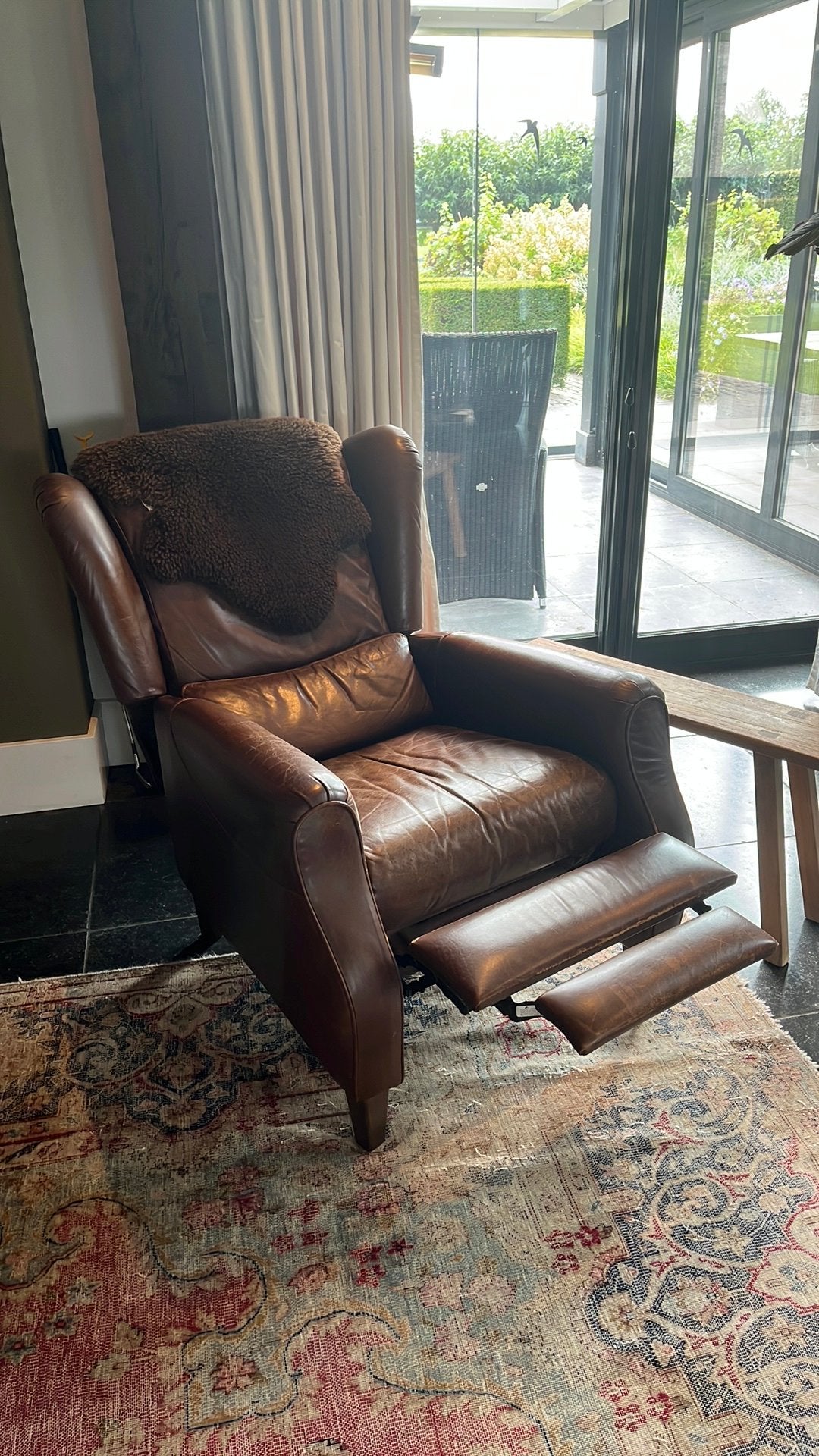 Verstelbare fautieul van het merk Natuzzi, Ophalen, Gebruikt, Bruin, Leer