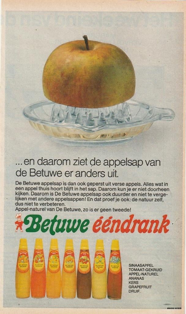 Retro reclame 1975 Betuwe Flipje frisdrank nu ook appelsap, Verzenden, Overige typen