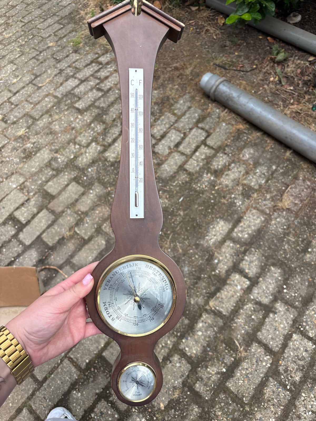 Vintage Barometer Weerstation Hout, Ophalen, Gebruikt, Weerstation