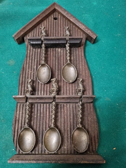 lepelrek met 5 lepels ooievaars vintage, Ophalen of Verzenden