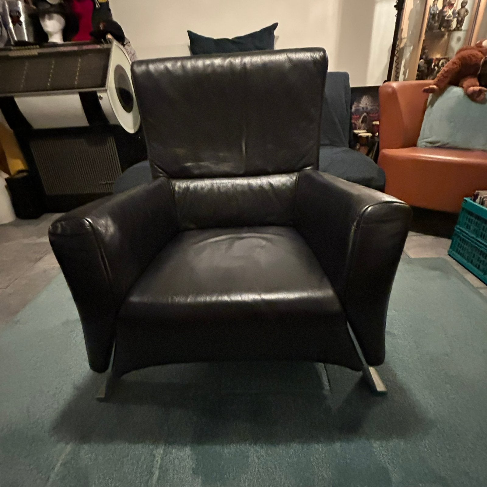 Rolf Benz Leren Fauteuil 322 Zwart Comfortabel Design stoel, Huis en Inrichting, Ophalen, Design, Zo goed als nieuw, 50 tot 75 cm