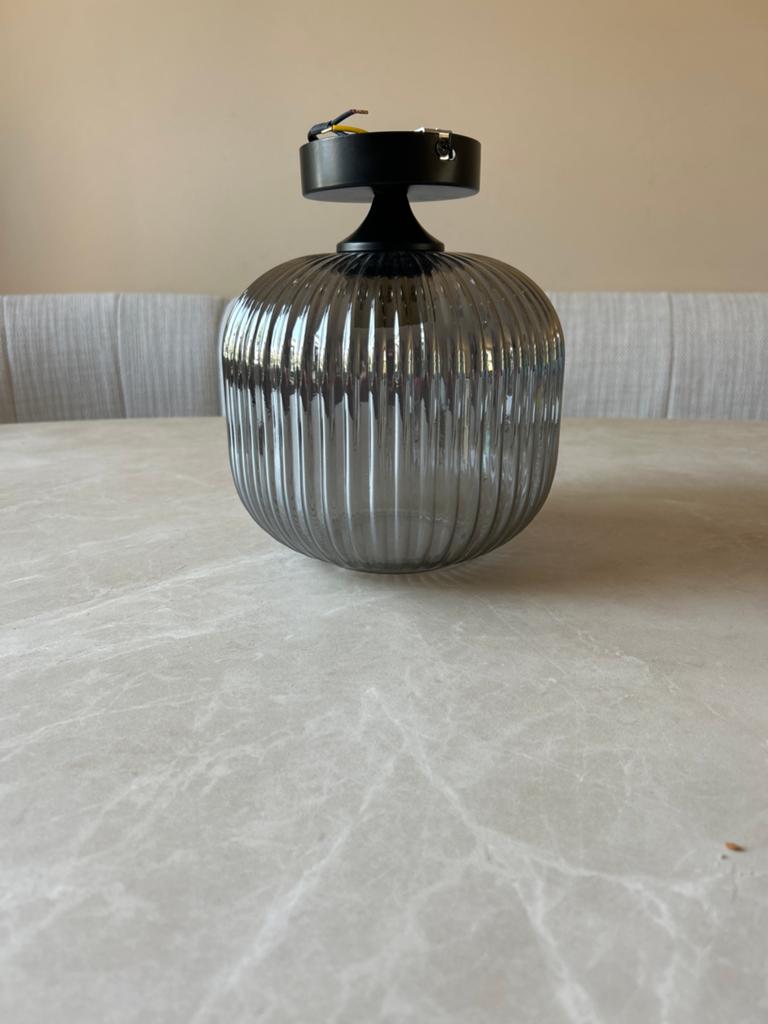 Moderne glazen plafondlamp - Geribbeld design, Ophalen, Zo goed als nieuw, Glas, Minder dan 50 cm