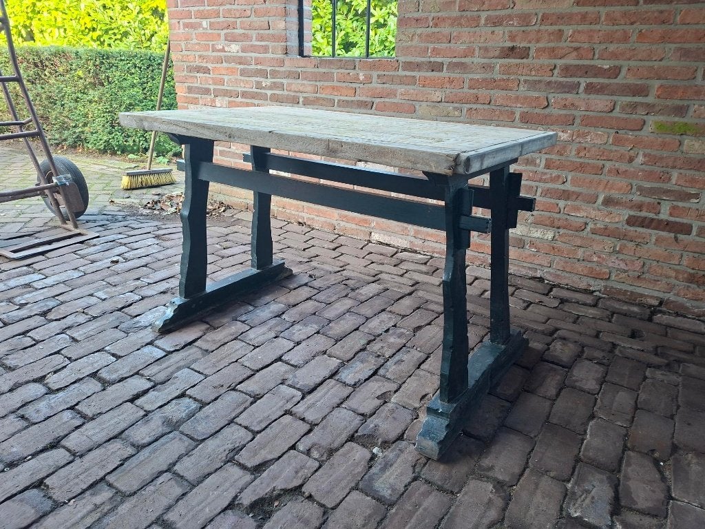 Robuuste, rustieke houten buitentafel/ werkbank/ oppottafel!, Tuin en Terras, Ophalen, Gebruikt, Rechthoekig, Hout