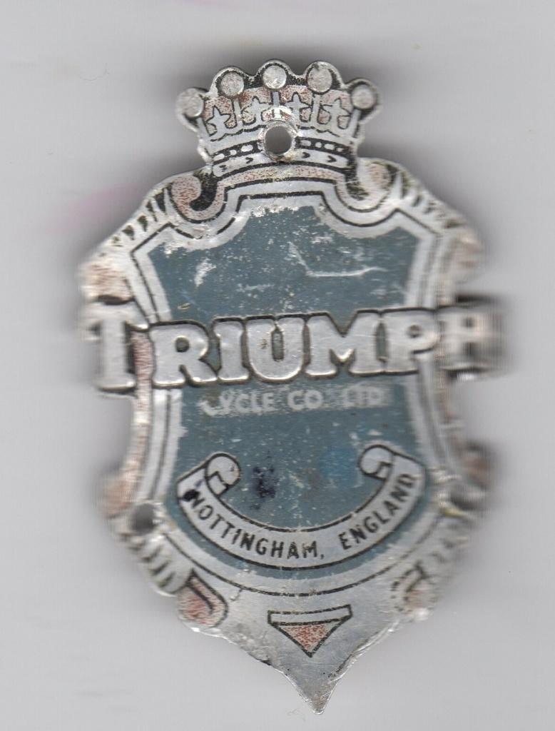 BALHOOFDPLAATJE TRIUMPH CYCLE CO LTD NOTTINGHAM ENGLAND 2e, Ophalen of Verzenden, Gebruikt, Overige typen