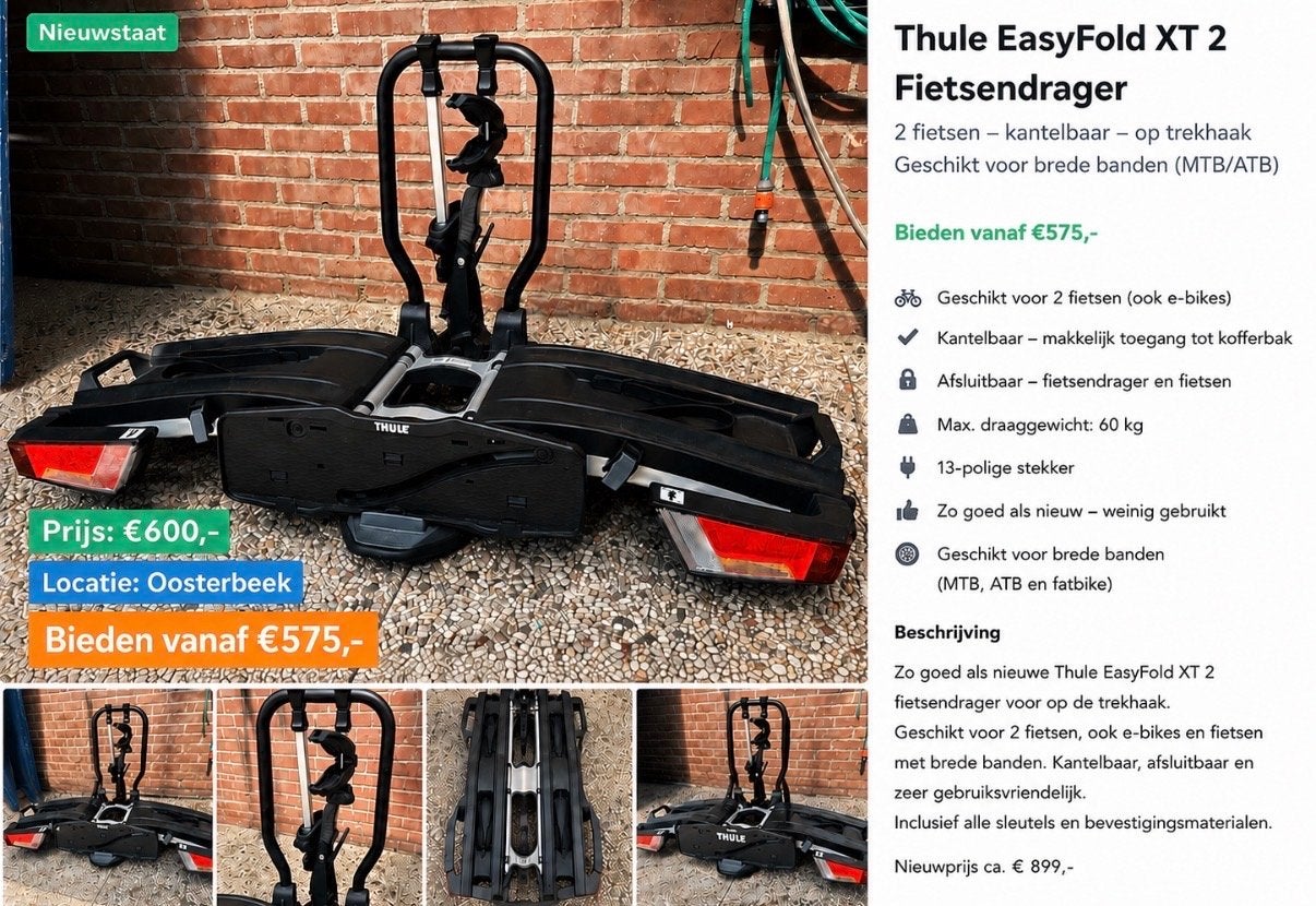 Thule EasyFold XT 2 Fietsendrager - Zo goed als nieuw, Ophalen, Elektrische fiets, Zo goed als nieuw, 2 fietsen