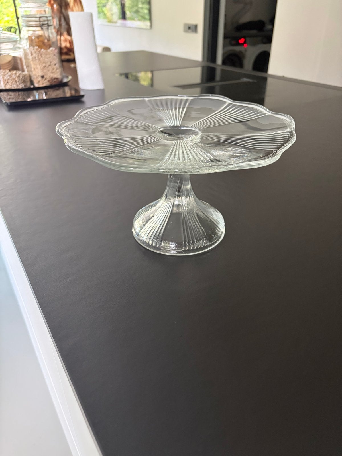 Glazen taartplateau met voet - Gebruikt, Ophalen, Wit, Overige merken, Glas
