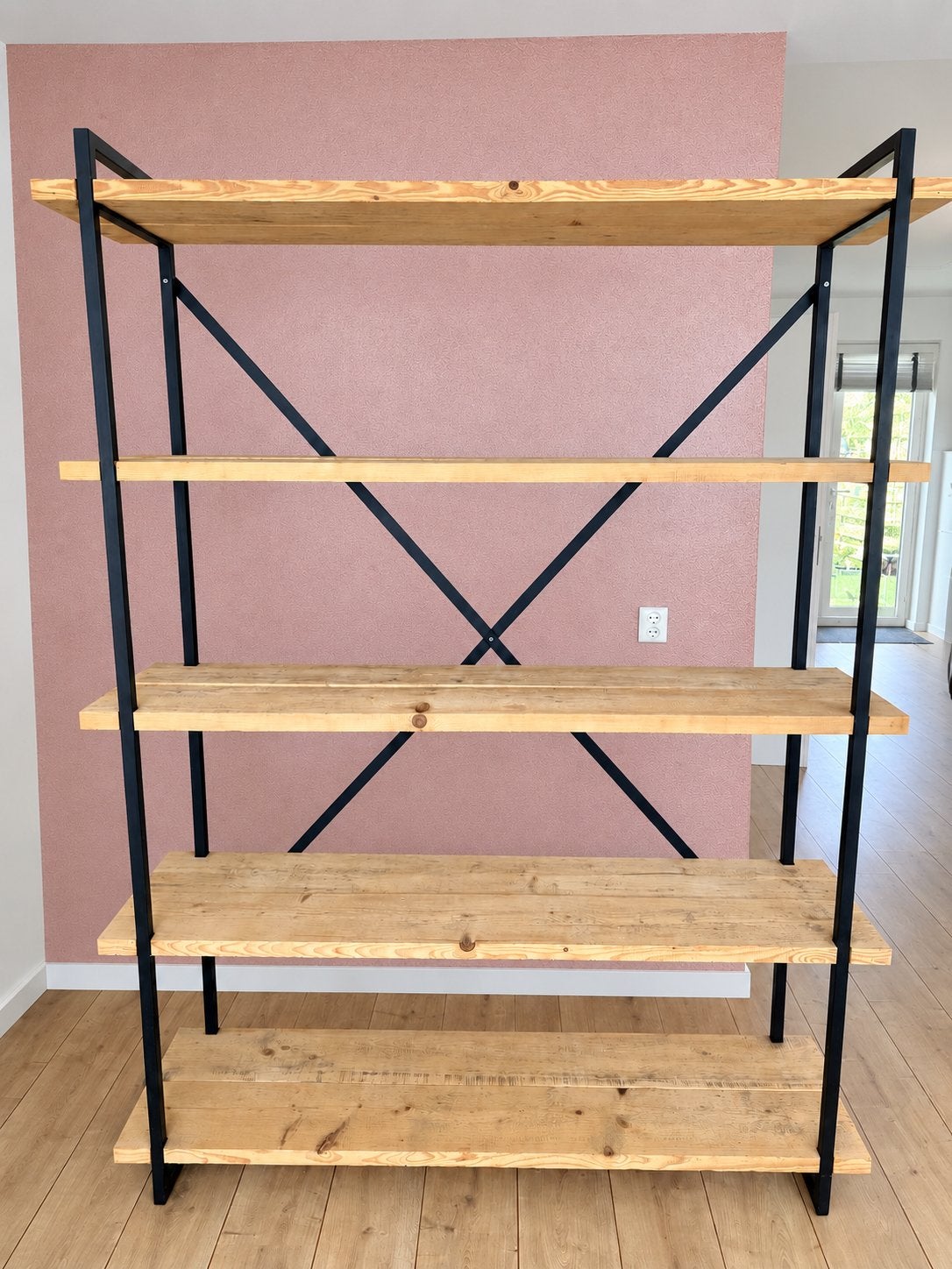 Industriële Boekenkast/Open Kast - Hout en Metaal, Huis en Inrichting, Ophalen, Met plank(en), 100 tot 150 cm, 200 cm of meer