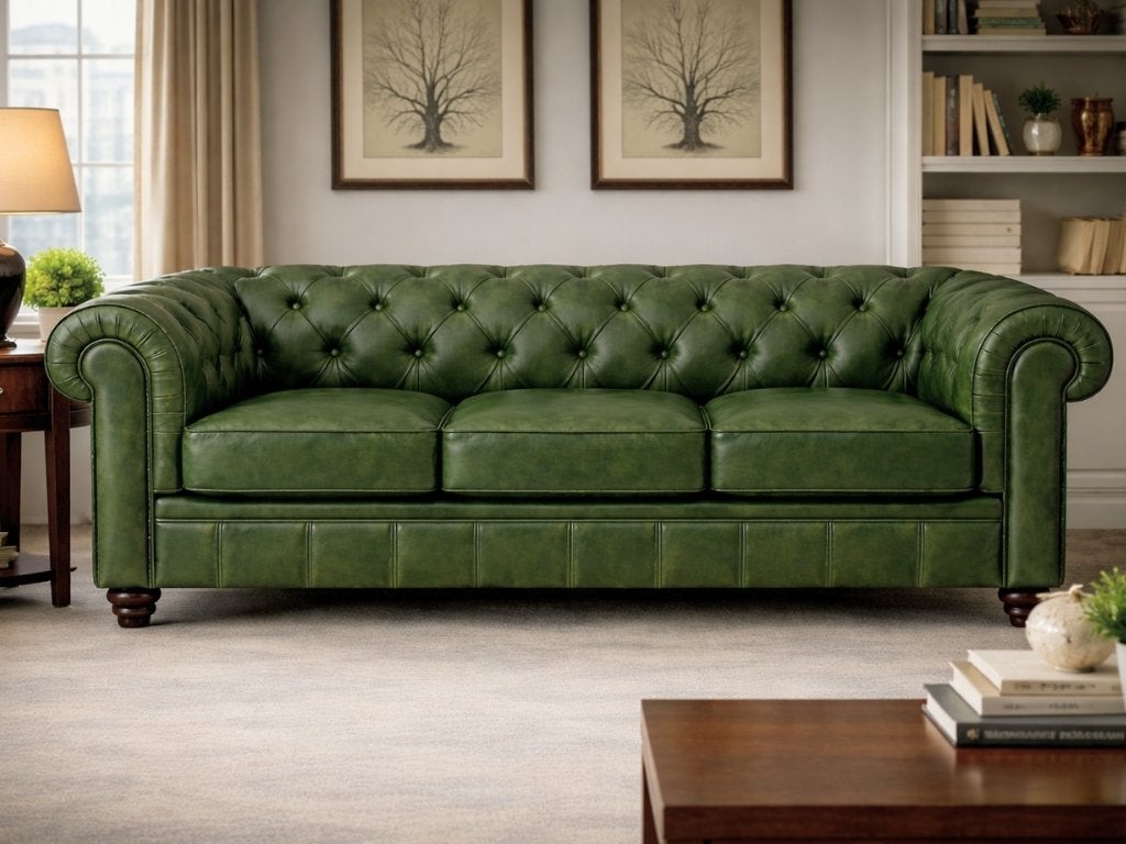 Chesterfield bank Groen - 3 zits - leer - Showroom model, Info@meubelcasa.nl, MeubelCasa, Driepersoons, 75 tot 100 cm
