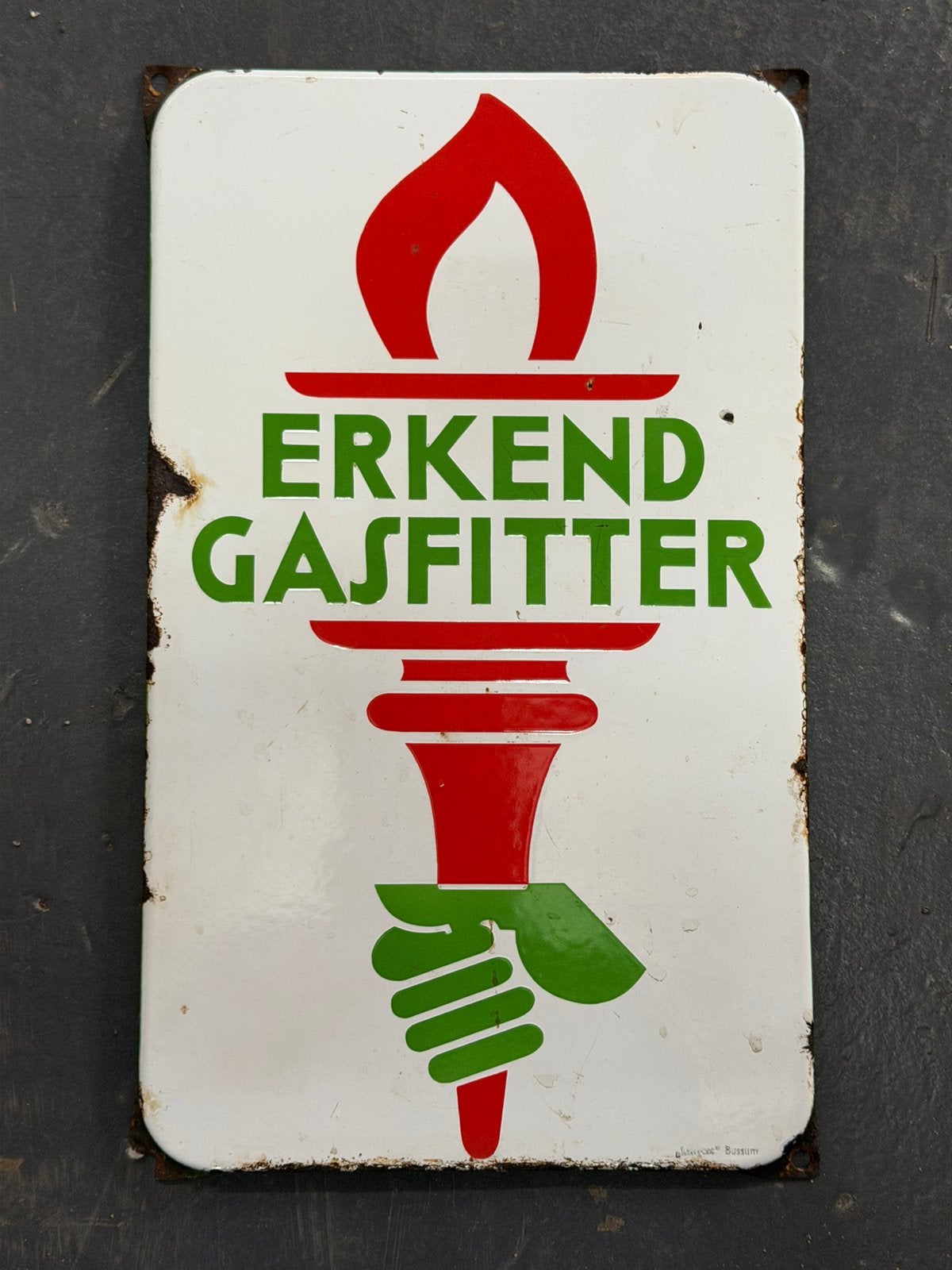 Emaille Bordje Erkend Gasfitter, Ophalen of Verzenden, Gebruikt, Reclamebord