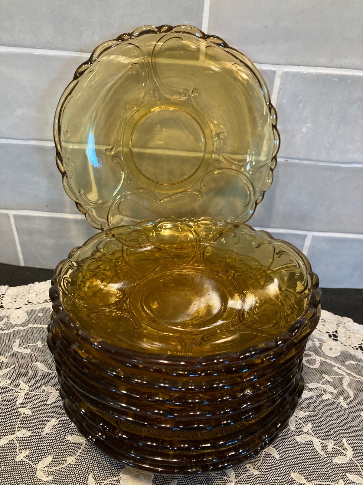 Vintage persglas gebaksbordje (190525), Ophalen of Verzenden, Glas, Overige stijlen, Glas of Glazen