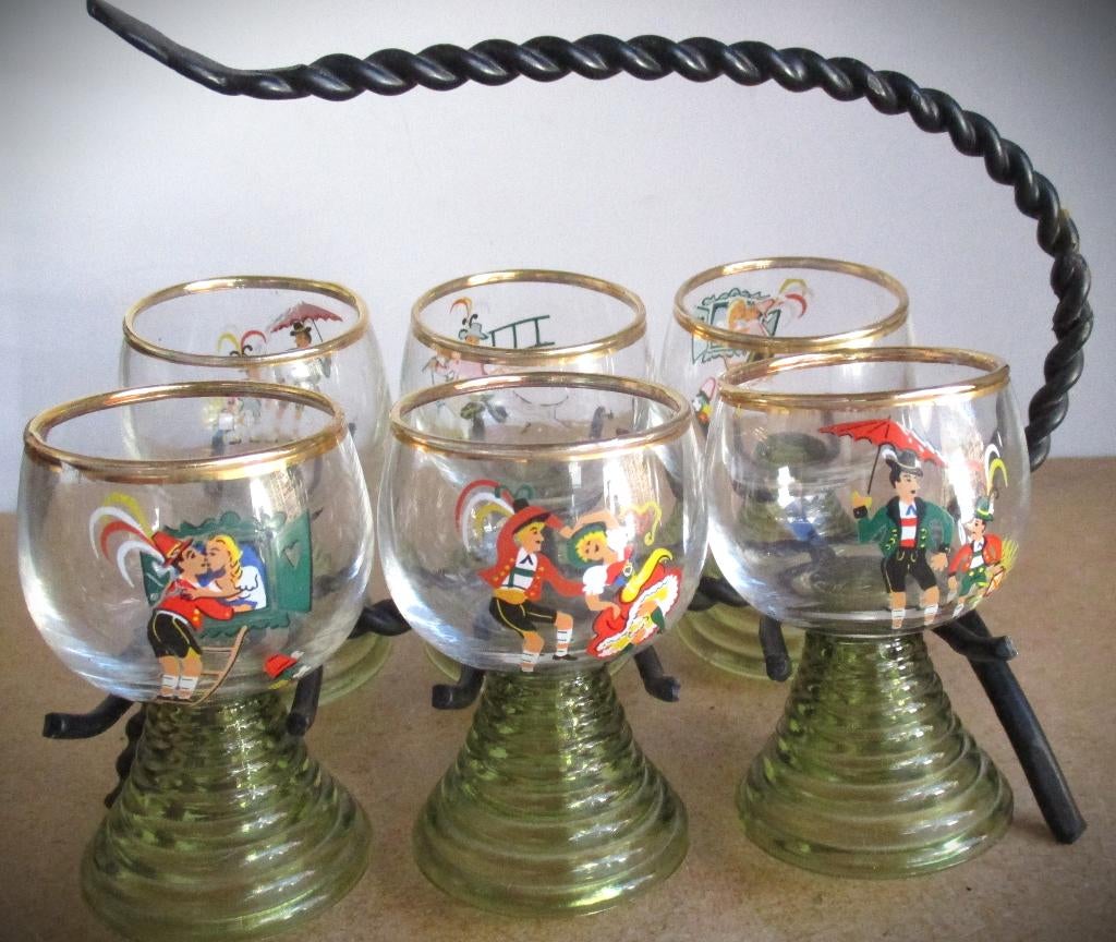 Shot glaasjes in Houder~Vintage Roemer Borrelglaasjes, Ophalen of Verzenden, Zo goed als nieuw, Borrel- of Shotglas