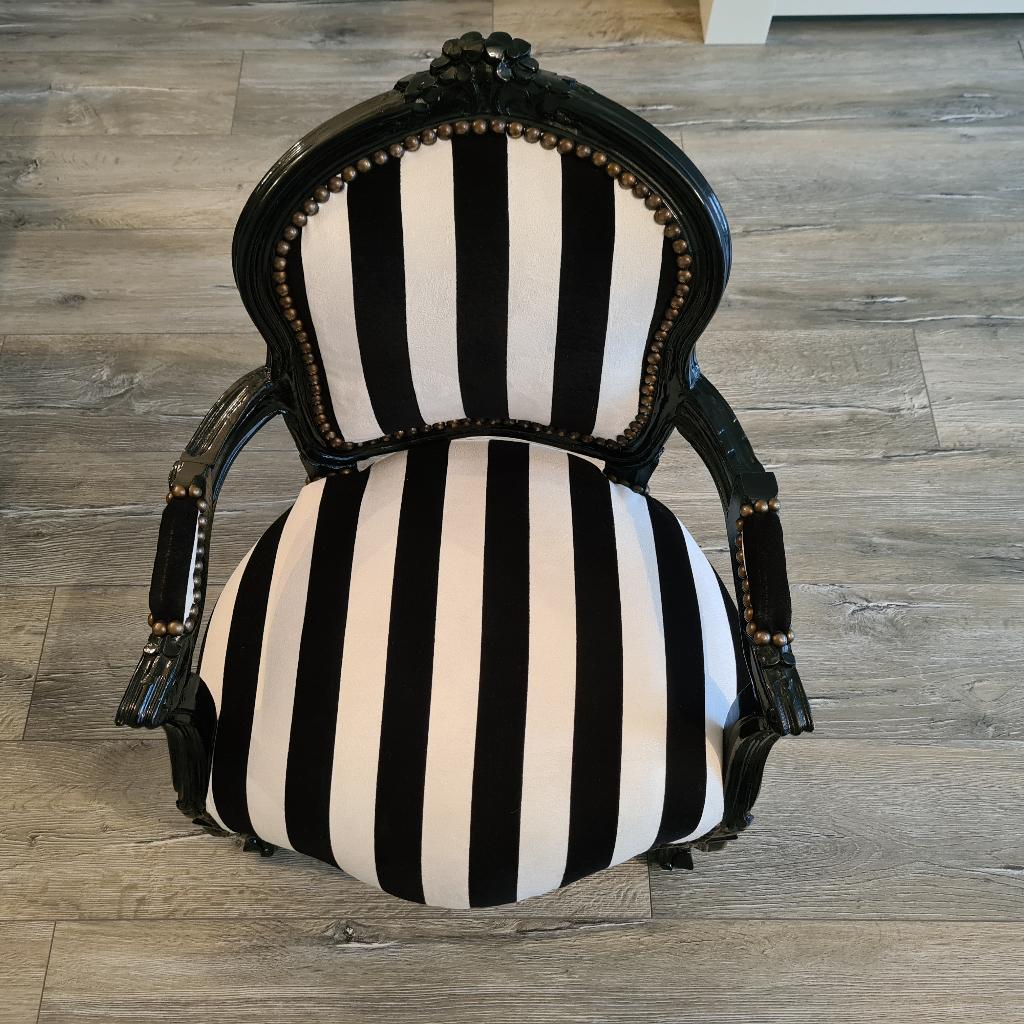 Luxe Barok Kinderstoel – Zwart/Wit Gestreept – Handgemaakt, Kinderen en Baby's, Kinderstoelen, Ophalen, Zo goed als nieuw, Overige typen