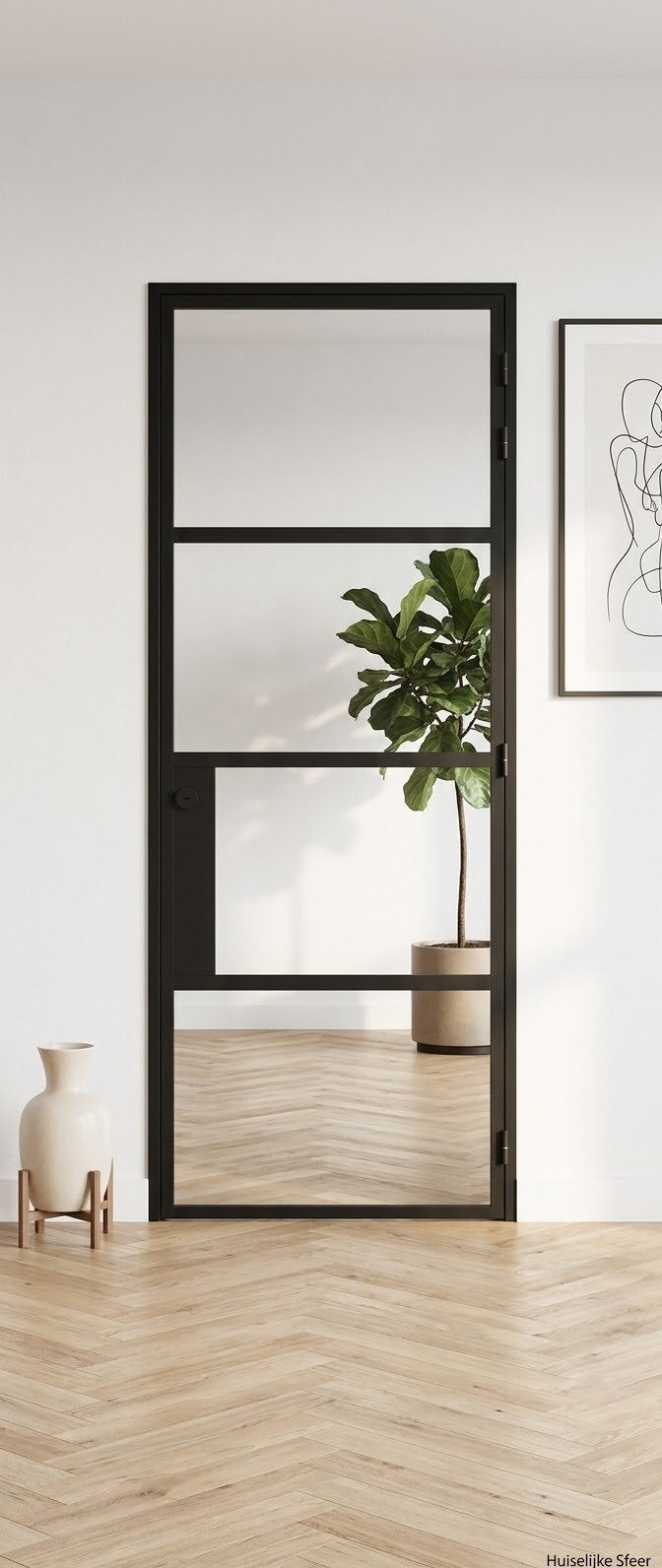 Moderne Zwarte Stalen Binnendeur met Glas, Ophalen, 80 tot 100 cm, Binnendeur, Zo goed als nieuw