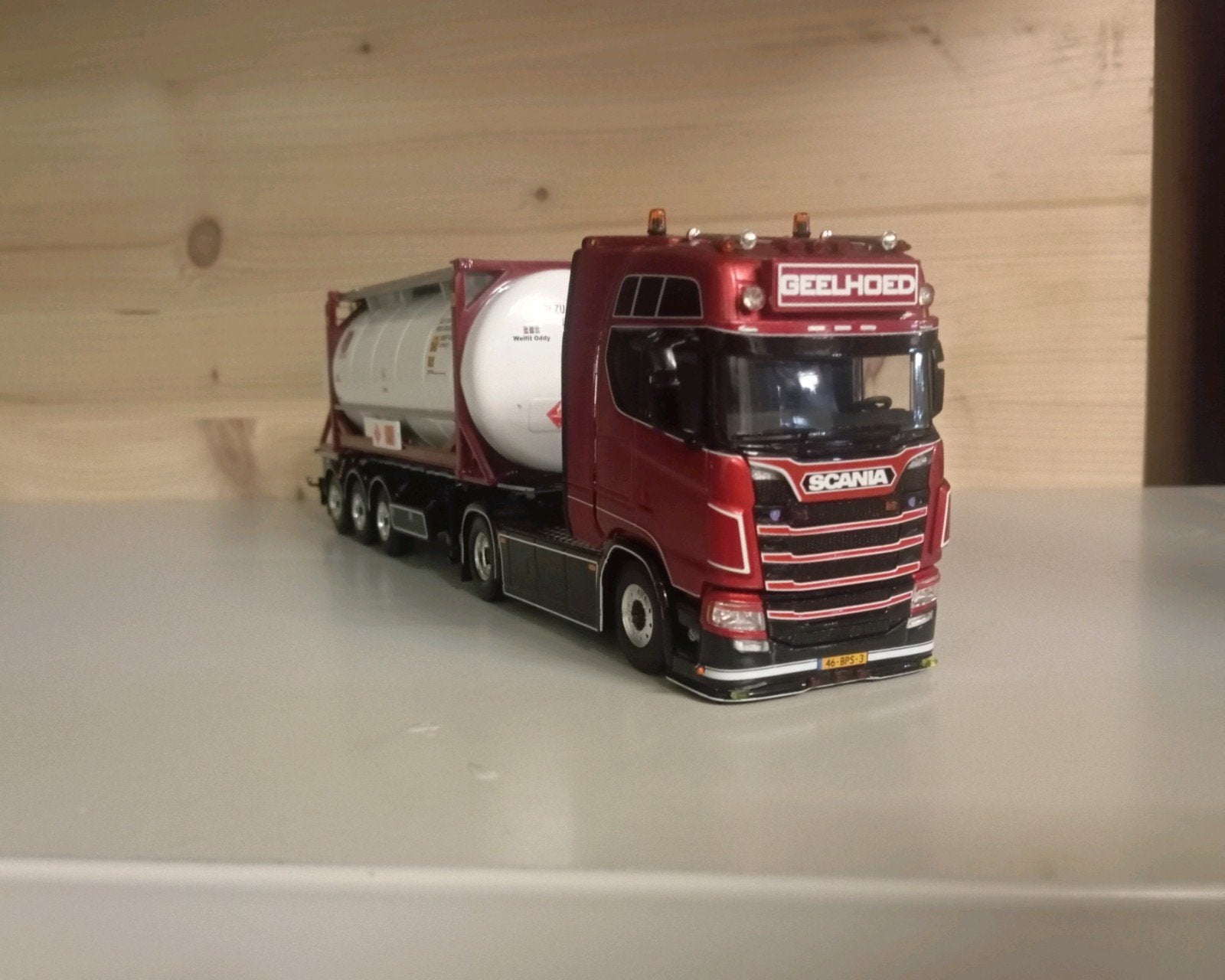 Scania Geelhoed containerchassis WSI, Hobby en Vrije tijd, Modelauto's | 1:50, Ophalen of Verzenden, Nieuw, Bus of Vrachtwagen
