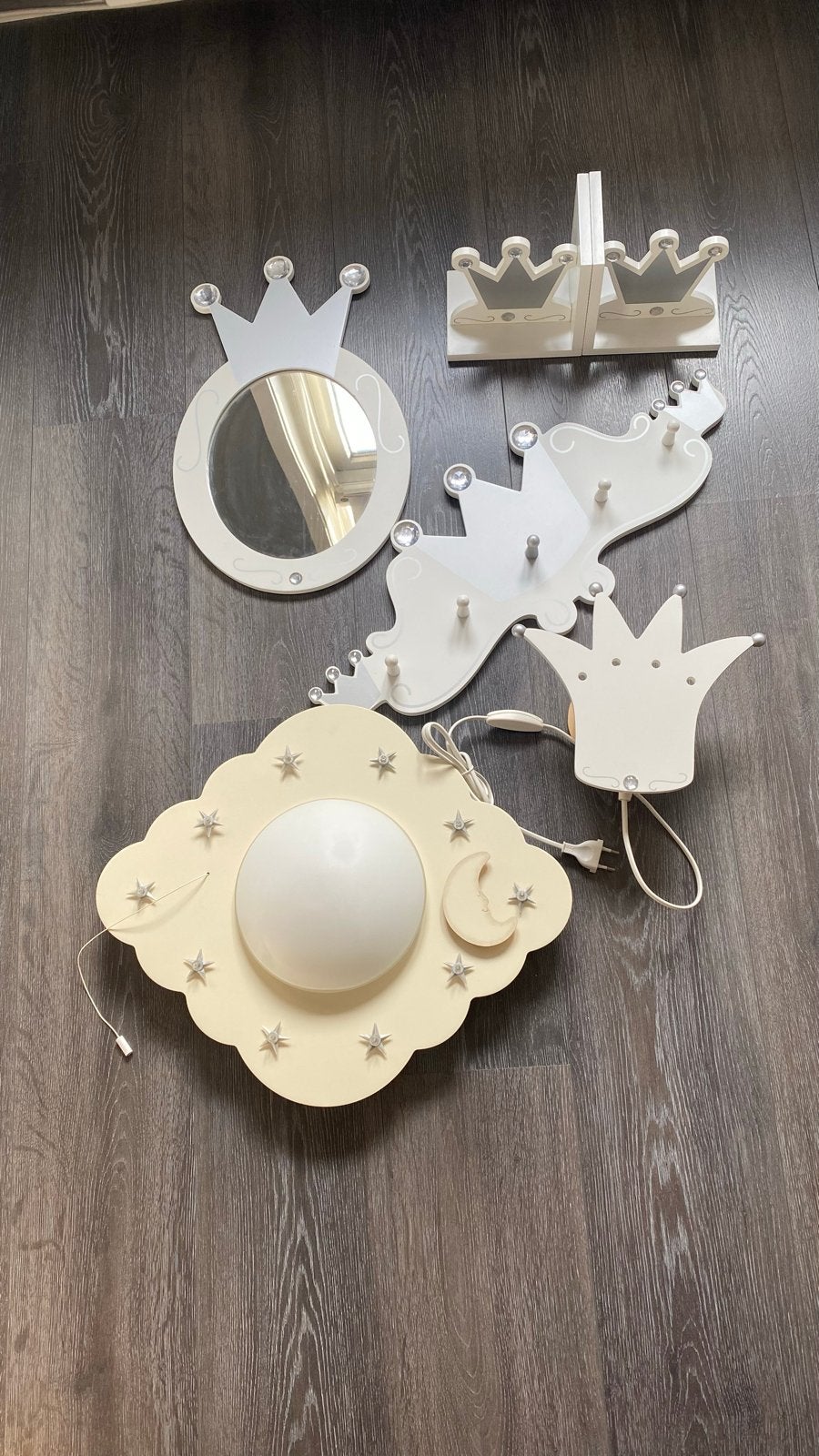 Prinsessenkamer decoratie set: spiegel, kapstok, lampen, boe, Gebruikt, Overige merken, Ophalen of Verzenden, Wit