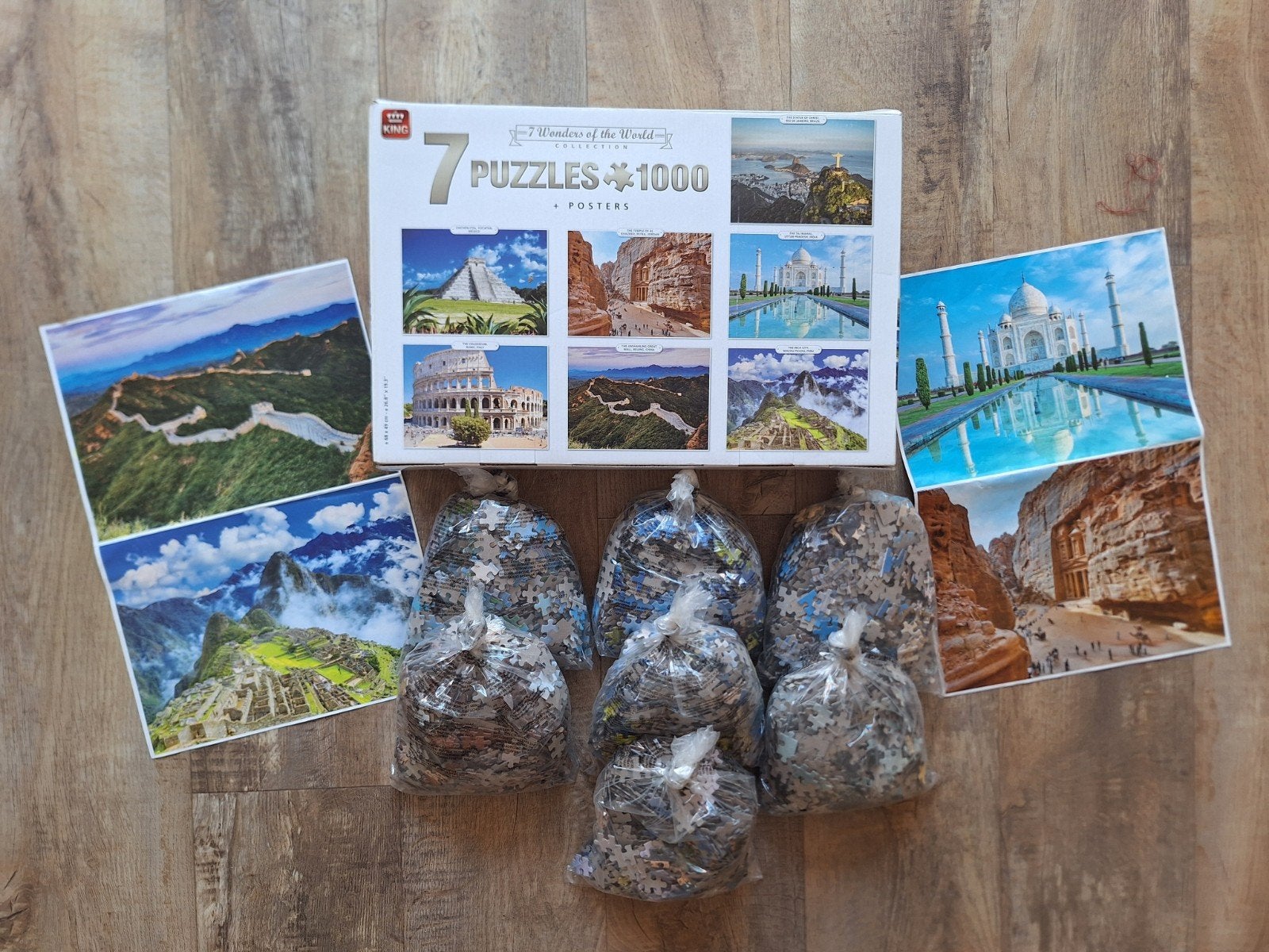 King 7 Wereldwonderen Puzzels 1000 stukjes + posters
Rookvri, Ophalen of Verzenden, 500 t/m 1500 stukjes, Zo goed als nieuw, Legpuzzel