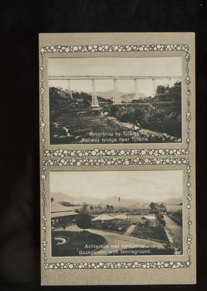 zeer vroege fotokaard  Tennis yard , railway TJILAME  Indië, Ophalen of Verzenden, Voor 1920, Buiten Europa