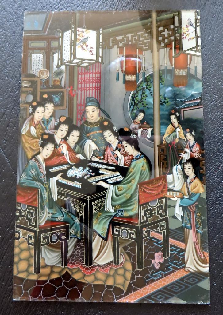 Chinees schilderij omgekeerd geschilderd, Mahjong dames,incl, Huis en Inrichting, Woonaccessoires | Schilderijen, Tekeningen en Foto's