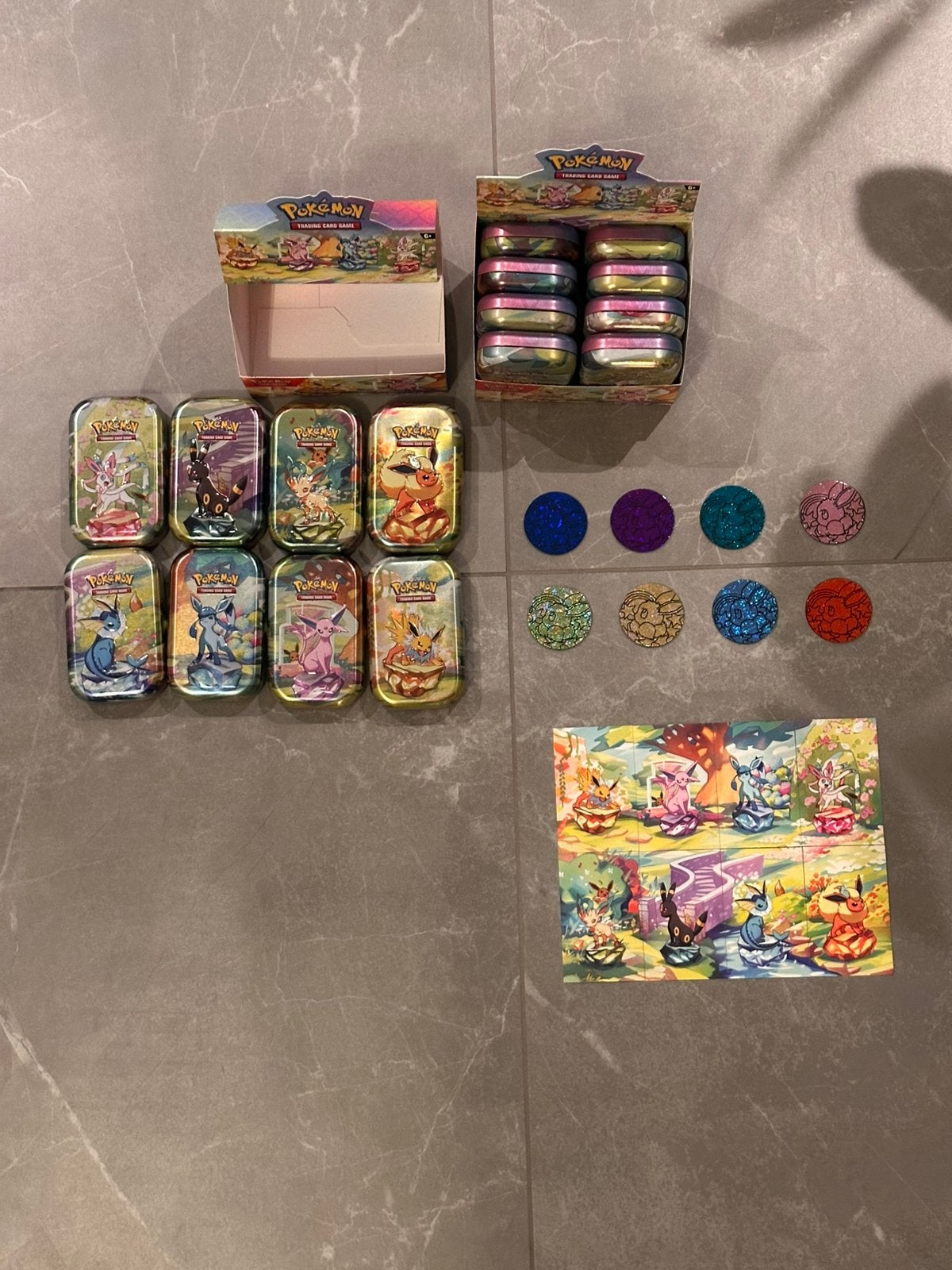 Pokemon prismatic evolutions mini tin accessoires, Ophalen of Verzenden, Zo goed als nieuw