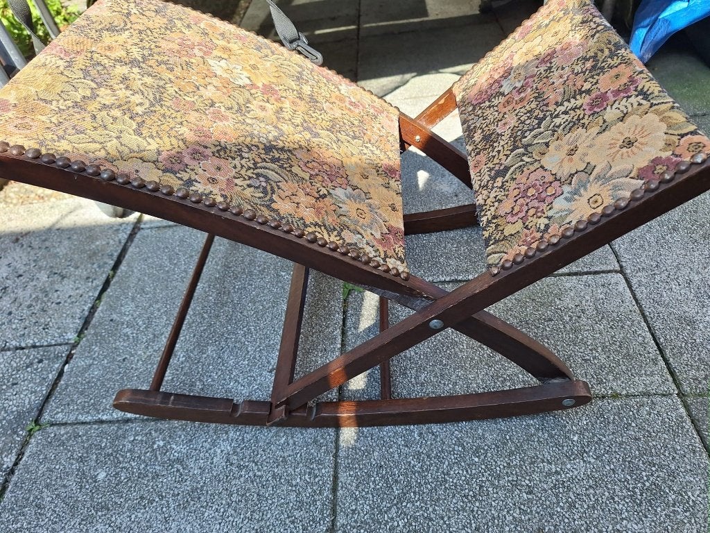Voetenbank hout  gobelin antiek, Ophalen of Verzenden, Gebruikt, Rechthoekig, Stof