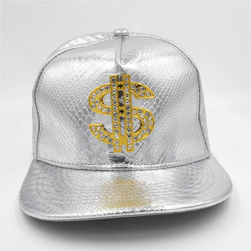 Zilveren dollar pet heren dames hiphop bling cap snapback, Verzenden, Nieuw, Pet