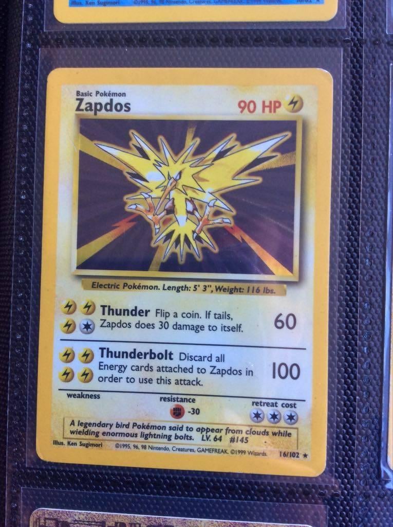 Zapdos Base set 1 Pokémonkaart, Ophalen of Verzenden, Zo goed als nieuw, Losse kaart, Foil