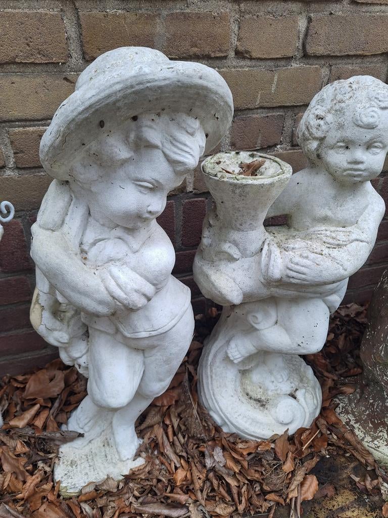 Twee tuinbeelden tuindecoratie brocante, Tuin en Terras, Tuinbeelden, Ophalen, Gebruikt, Overige typen