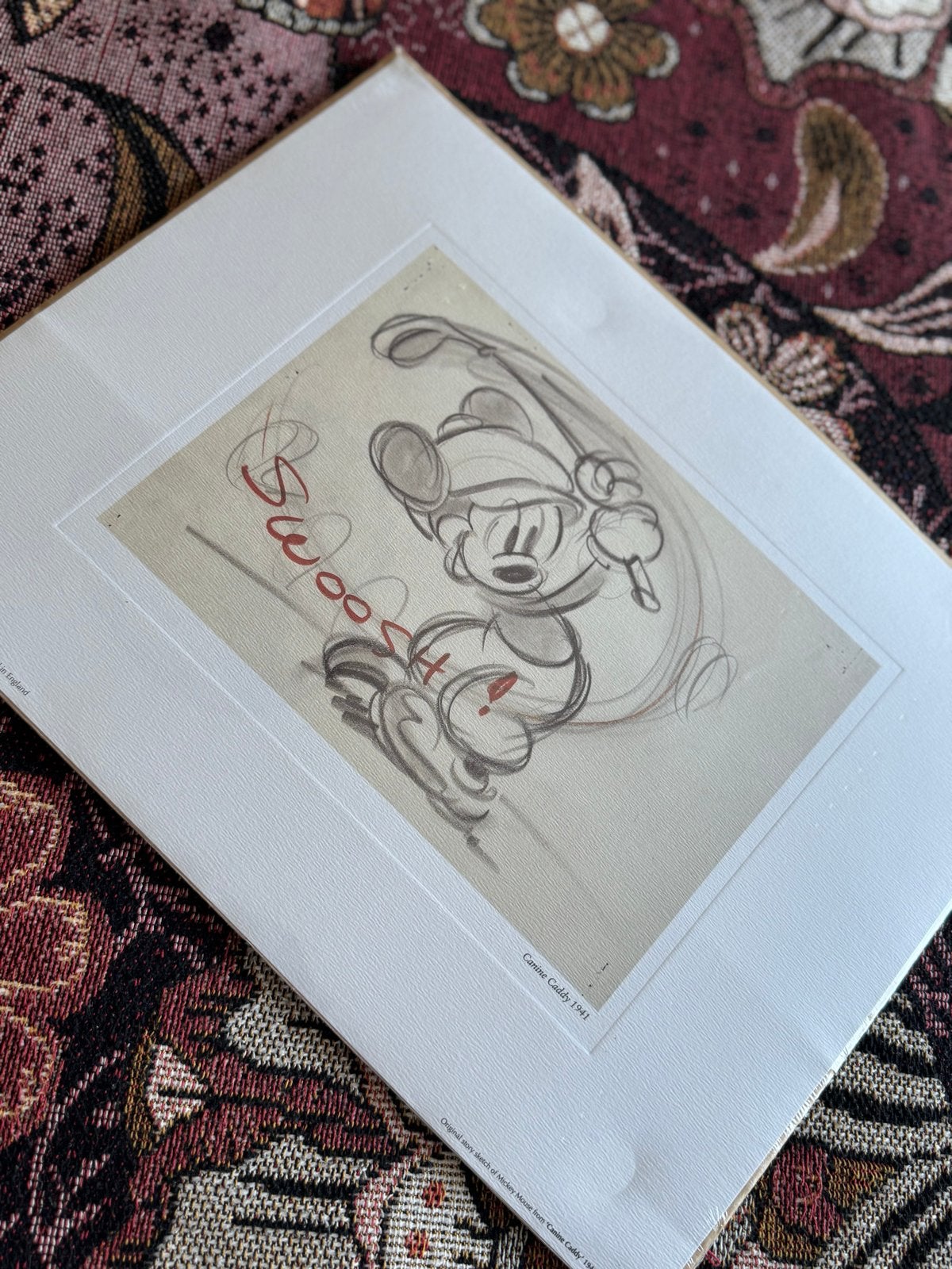 Nieuwe Disney tekening - Mickey Mouse 'Canine Caddy', Ophalen of Verzenden, Mickey Mouse, Nieuw, Plaatje of Poster