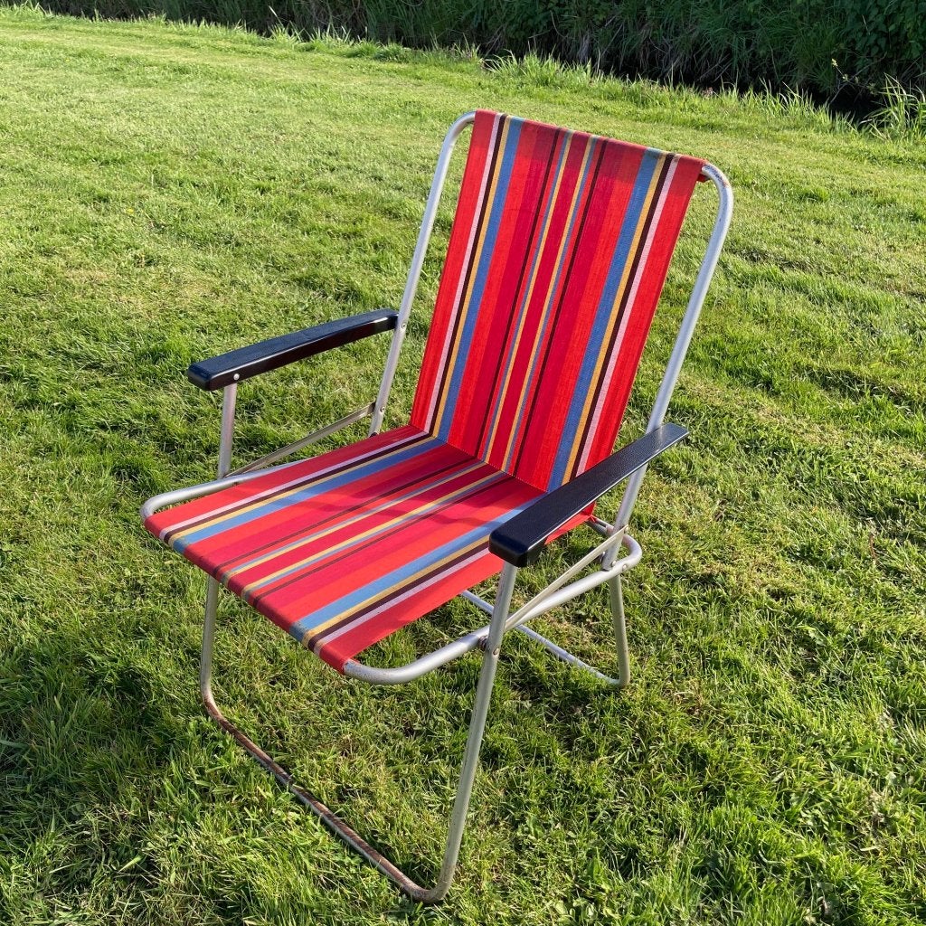 Vintage campingstoeltje gestreept, Ophalen, Zo goed als nieuw, Campingstoel
