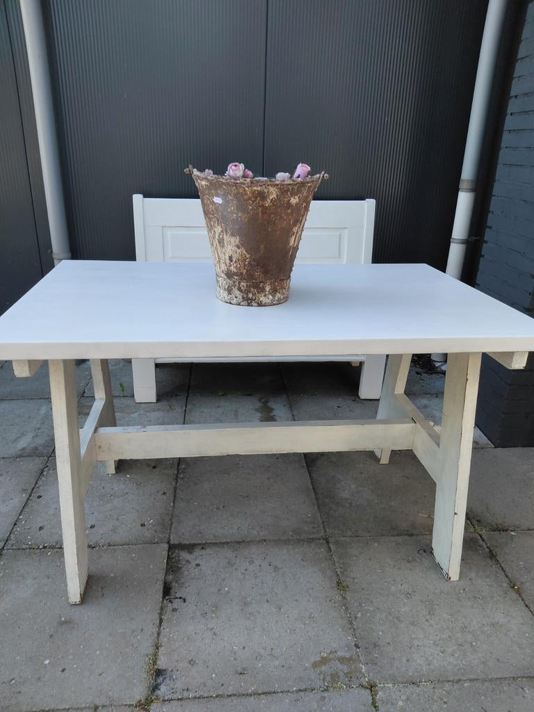 Klepbank met tafel, Tuin en Terras, Ophalen of Verzenden, Rechthoekig, Hout